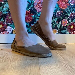 UGG Tippie Tan nubuck leather slip on ballet flats with strappy heel
